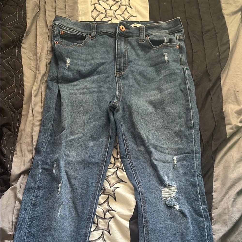 Fashion Nova Blue Straight Leg Jeans Distressed
